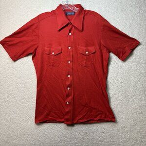 Vintage 70’s Button Front Utility Work Shirt Cotton Blend Red Fits Medium